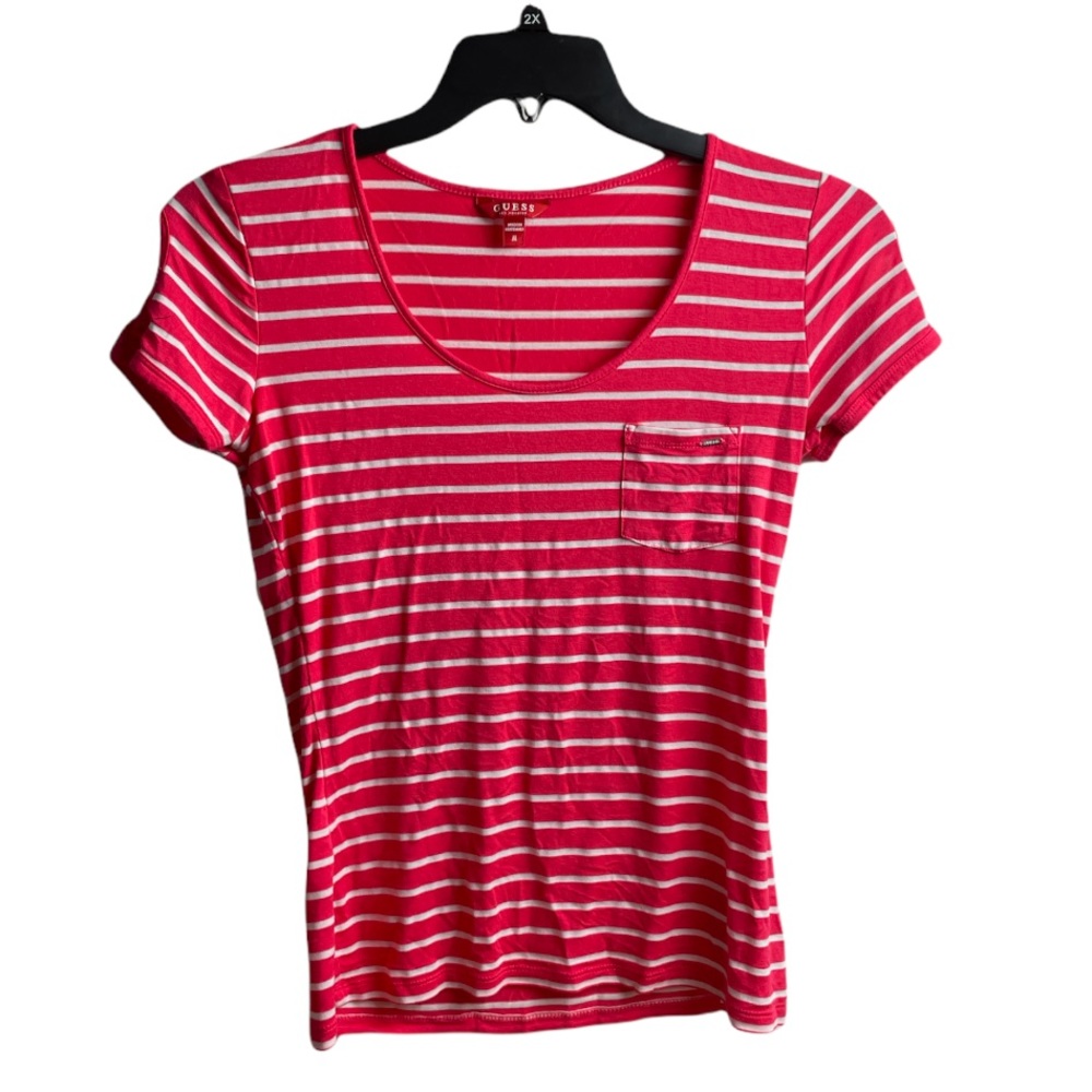 Women’s Guess Pink/White Stripe Pocket Tee Size M